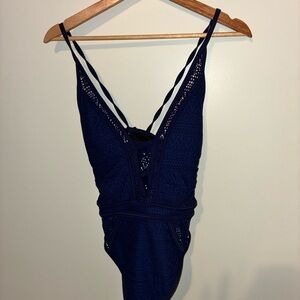 Navy Crochet One-Piece Swimsuit
